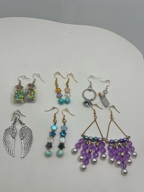 Assorted Women's Earrings Set - Purple, Turquoise & Silver Styles 6 pairs